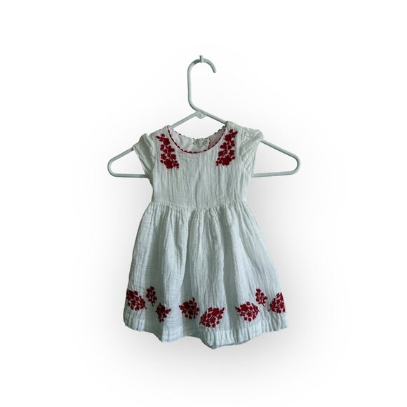 White with Red Embroidery Baby 24M Dress- Artisan NY - Picture 1 of 3
